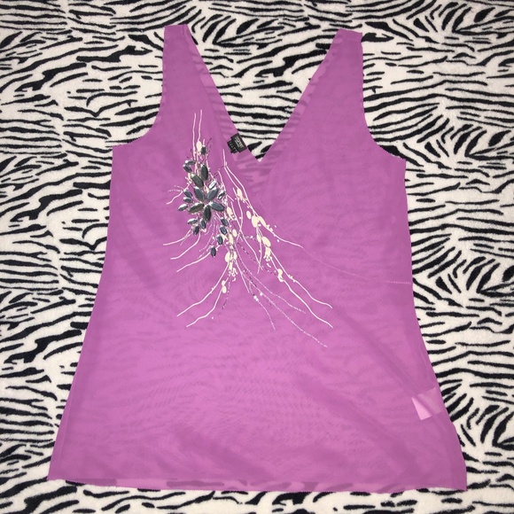 sheer beaded tank top with rhinestones and abstract floral details - Picture 1 of 7